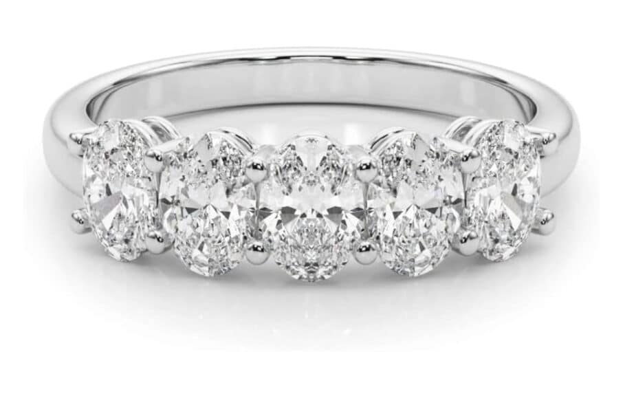 1 Carat & 2 Carat Oval Lab Grown 14K Diamond Five Stone Anniversary Band for Women (F-G/VS-SI)