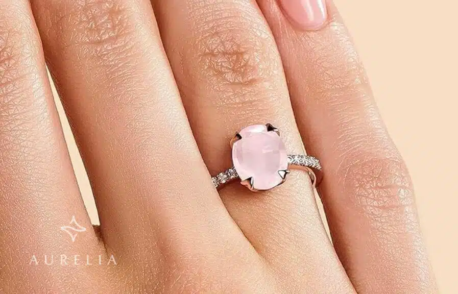 Moon Magic Rose Quartz Ring in 18k Rose Gold Vermeil with White Topaz Accent