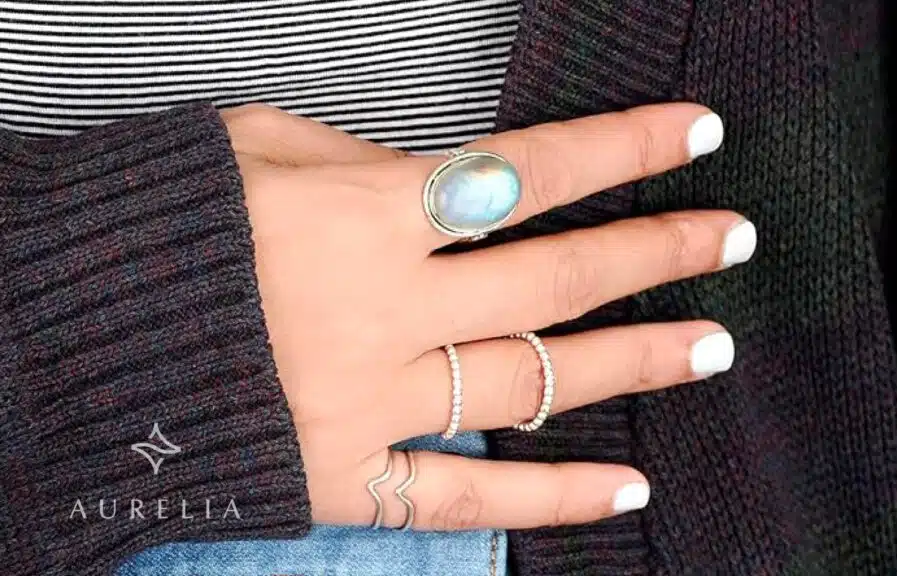 Boho-Magic Oval Moonstone Ring in Sterling Silver for Women