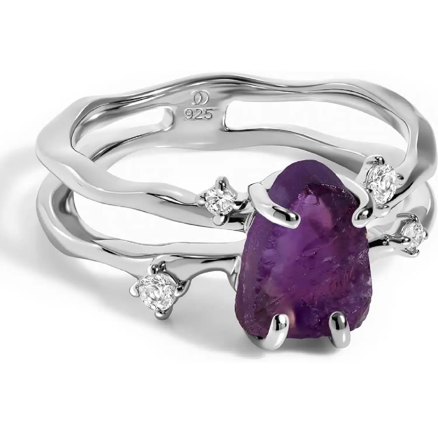 Moon Magic Raw Amethyst Crystal Wedding Ring