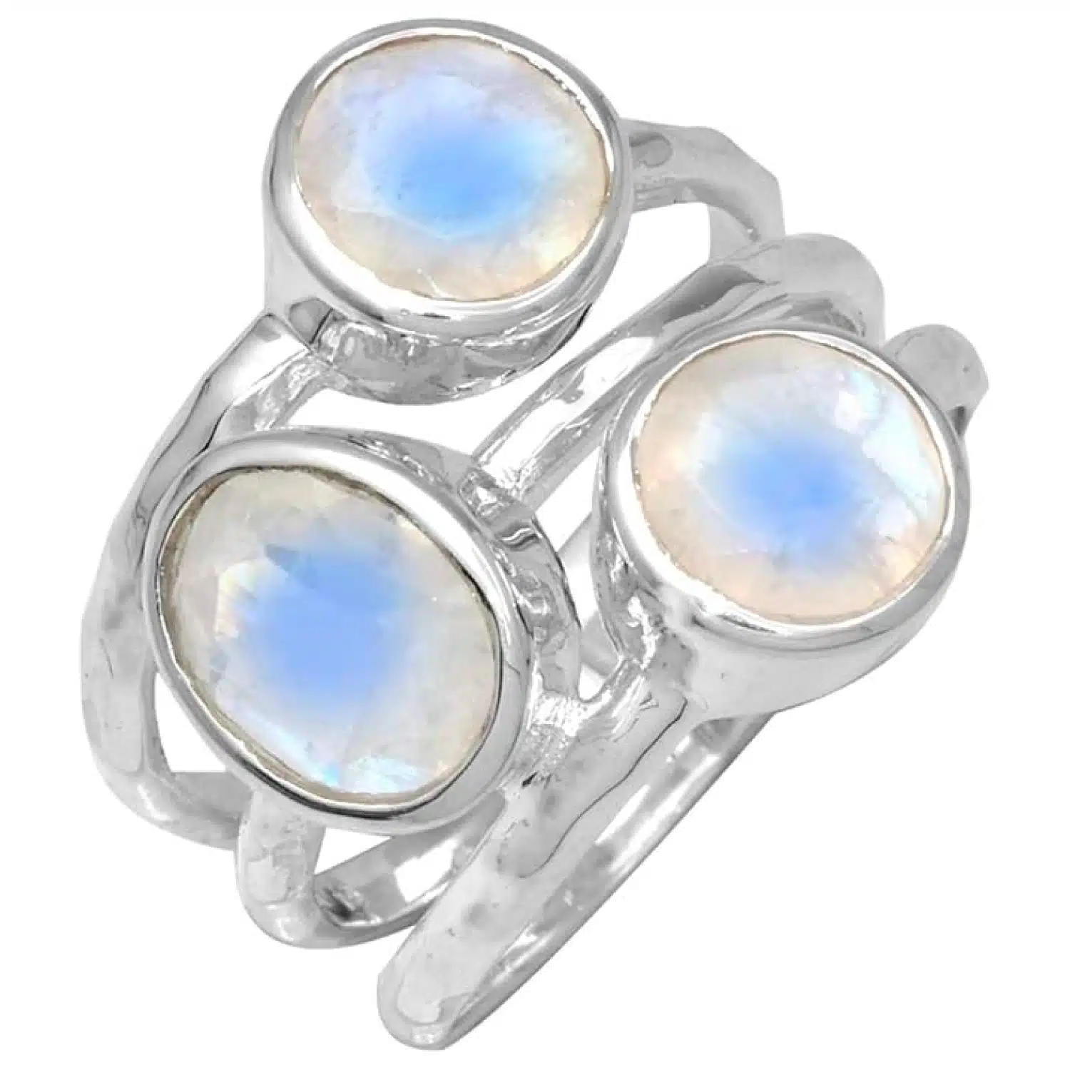 YoTreasure Three-Stone Rainbow Moonstone Ring