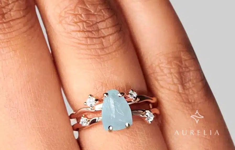 Moon Magic Flow Aquamarine Ring in 18k Rose Gold Vermeil with Authentic Raw Aquamarine