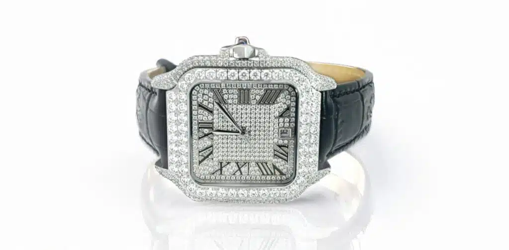 Brown Croco Leather Moissanite Watch with VS Diamond Stones and Automatic Movement