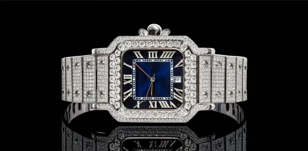 Navy Blue Dial Moissanite Watch with VS Diamond Stones and Stainless Steel Case