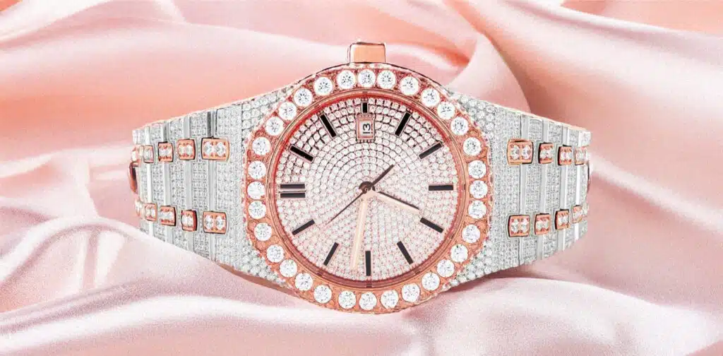 Rose Stainless Steel Moissanite Watch with VS Diamond Stones