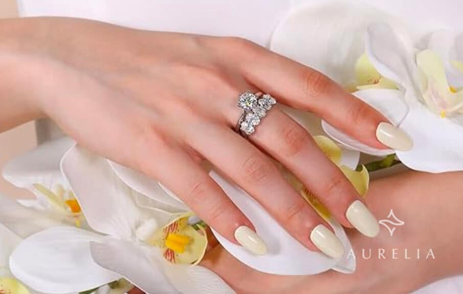 2.5 Carat Oval Cut Moissanite Wedding Band in 18K White Gold Plated Sterling Silver