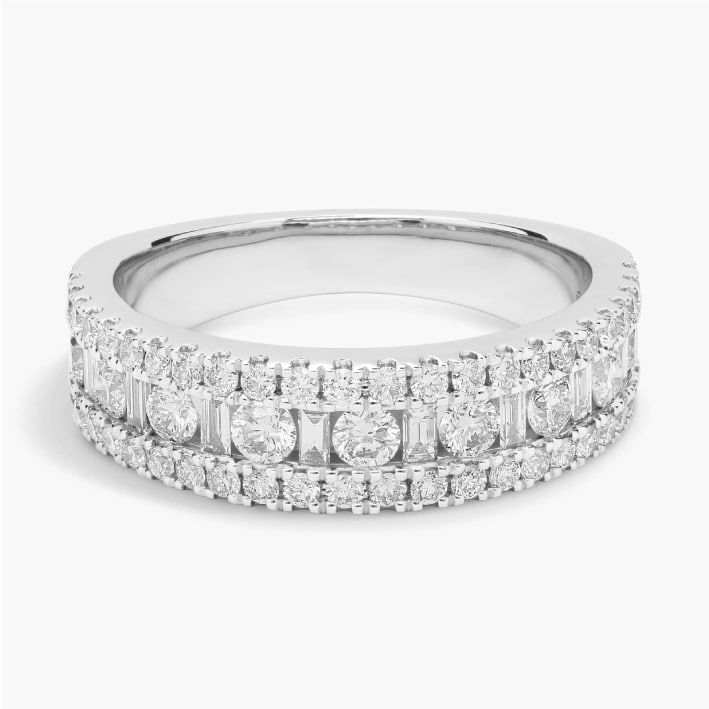 Triple Row Pave & Alternating Baguette/Round Ring