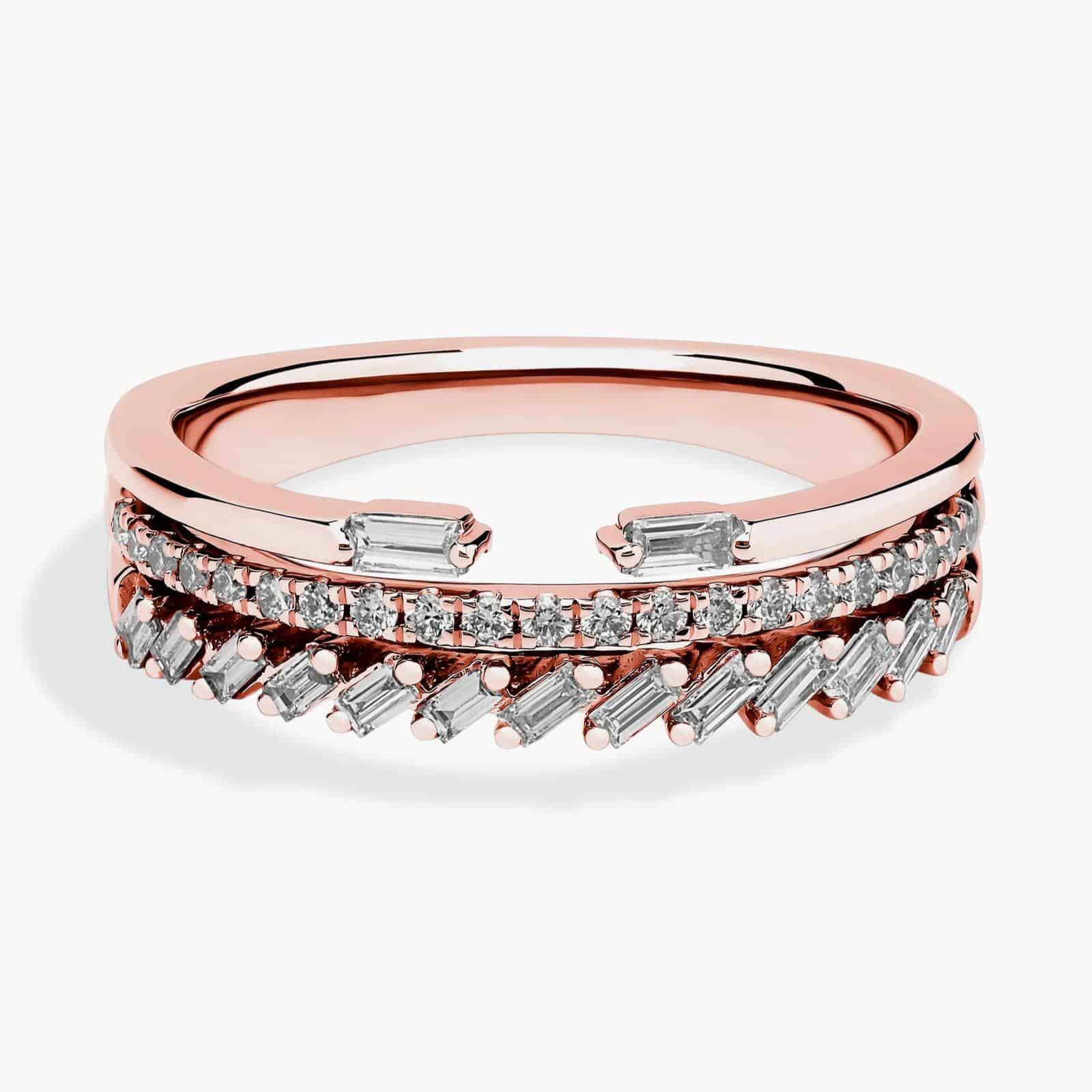 Three Row Baguette Diamond Stacking Ring