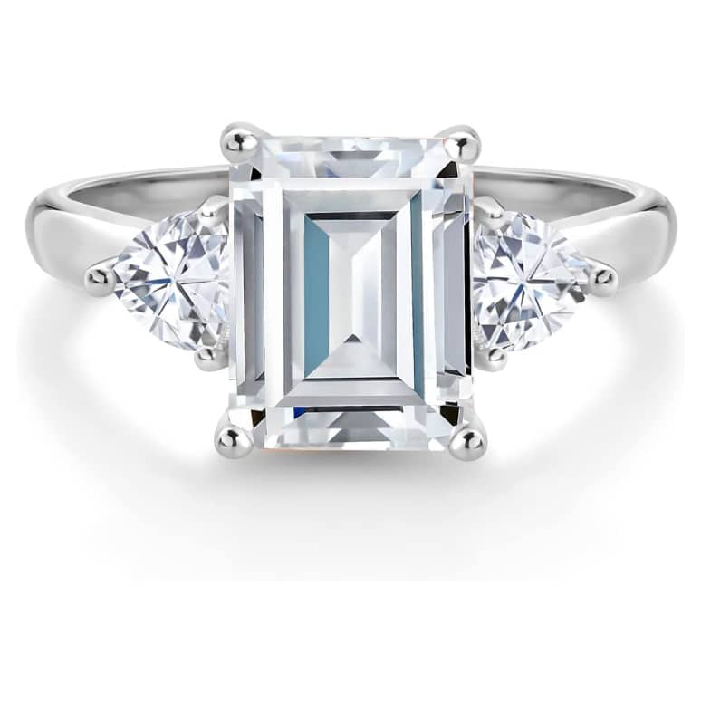 Gem Stone King 10K White Gold Moissanite Ring