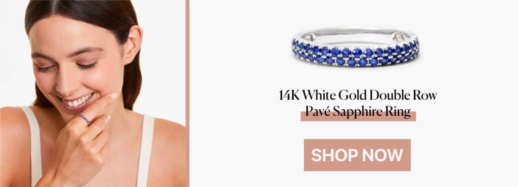 14K White Gold Double Row Pavé Sapphire Ring