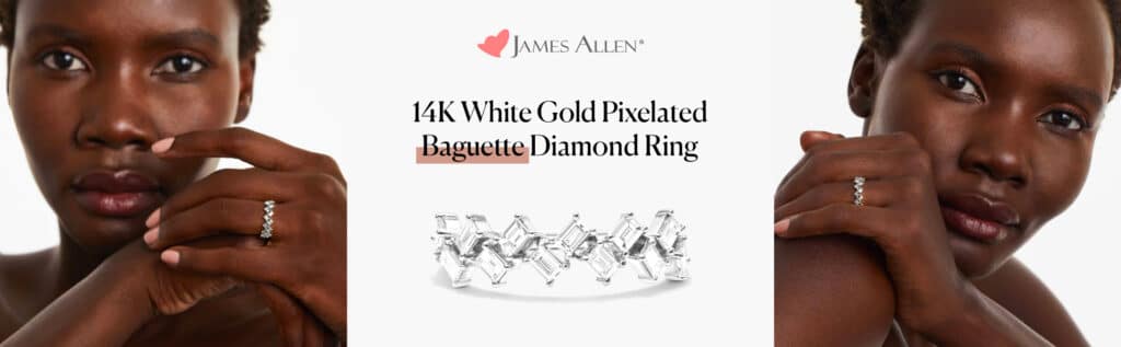 14K White Gold Pixelated Baguette Diamond Ring