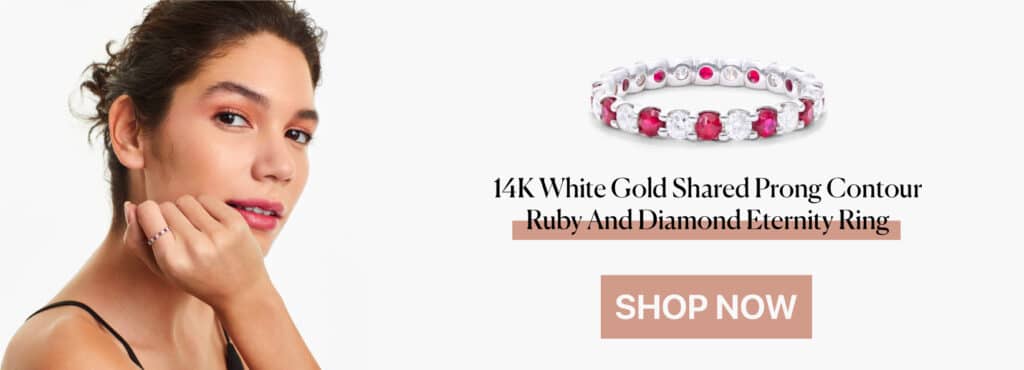 14K White Gold Shared Prong Contour Ruby And Diamond Eternity Ring