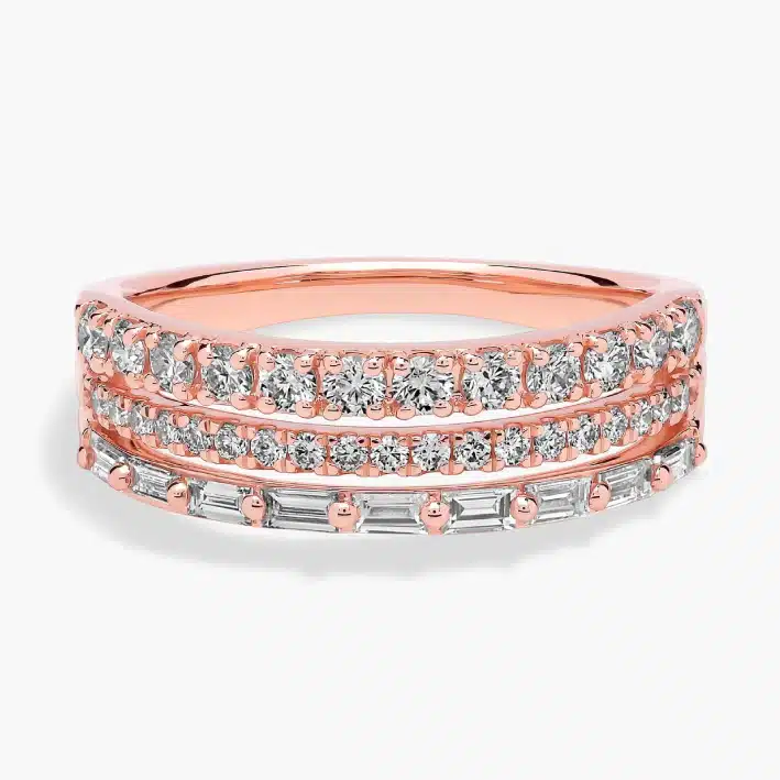 Three Row Baguette And Pave Diamond Band