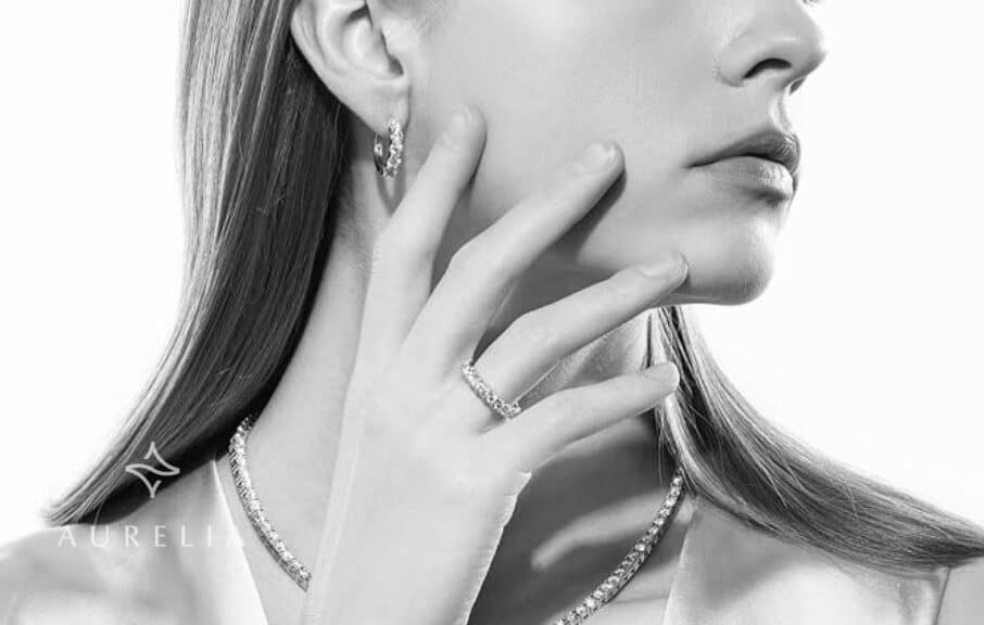 Moissanite Eternity Wedding Band Ring in 18K Gold Plated Silver