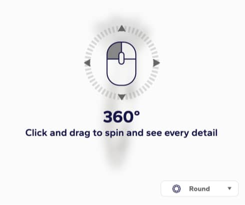 An animated icon demonstrating the 360-degree video view feature on Blue Nile's website, allowing customers to inspect every detail of a diamond.