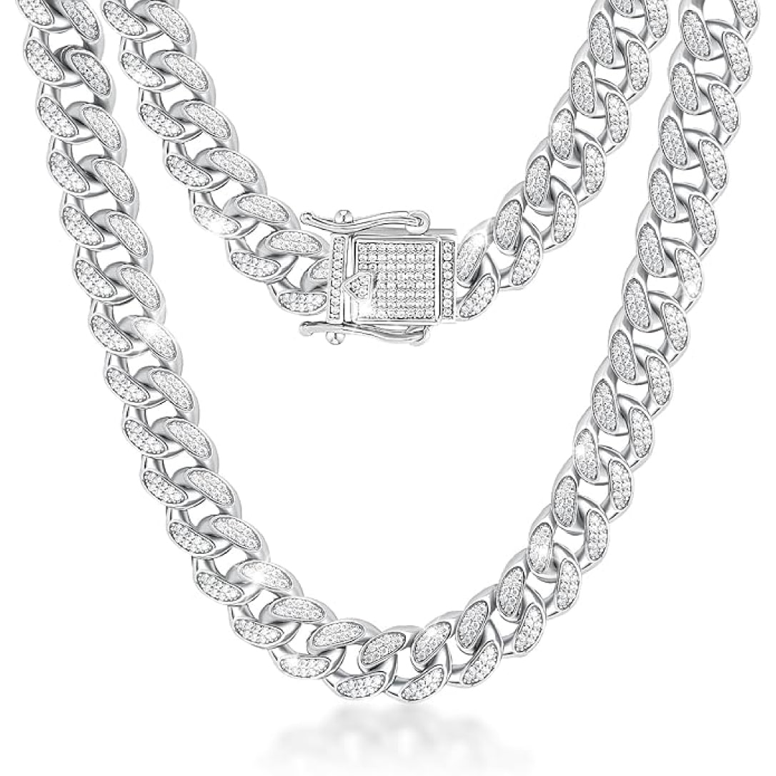 WORFAJEW 8MM Moissanite Cuban Link Chain