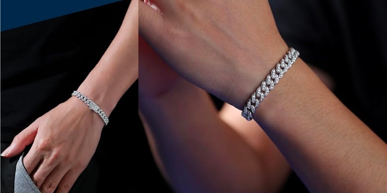 Unisex Cuban Link Bracelet with 3.1 Carat Natural Diamond and 18K Gold Overlay