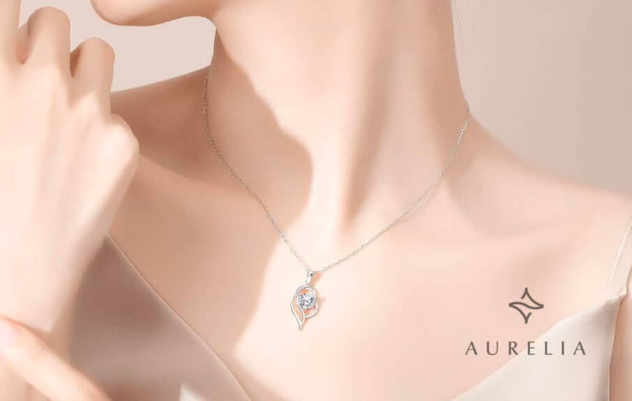 Missia Moissanite Sterling Silver Necklace With Walnut Jewelry Box Gift