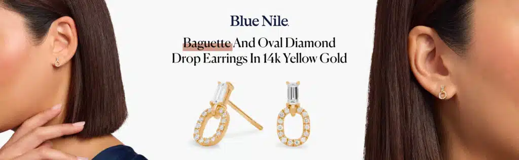 Baguette And Oval Diamond Drop Earrings In 14k Yellow Gold