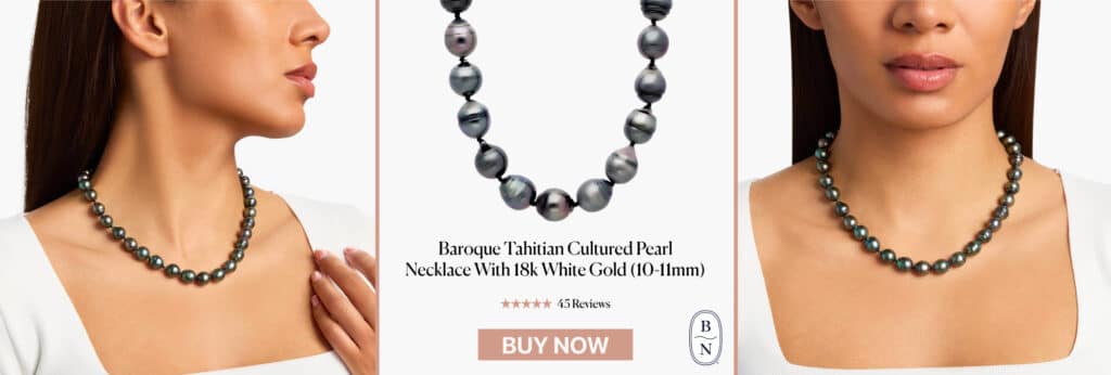 Baroque Tahitian Cultured Pearl Necklace With 18k White Gold (10-11mm)