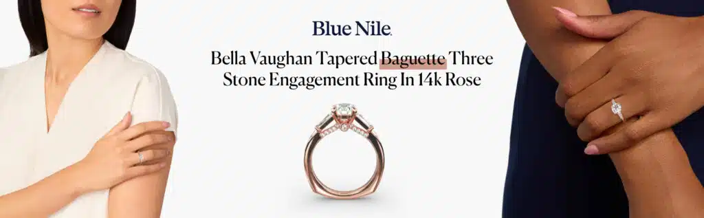 Bella Vaughan Tapered Baguette Three Stone Engagement Ring In 14k Rose