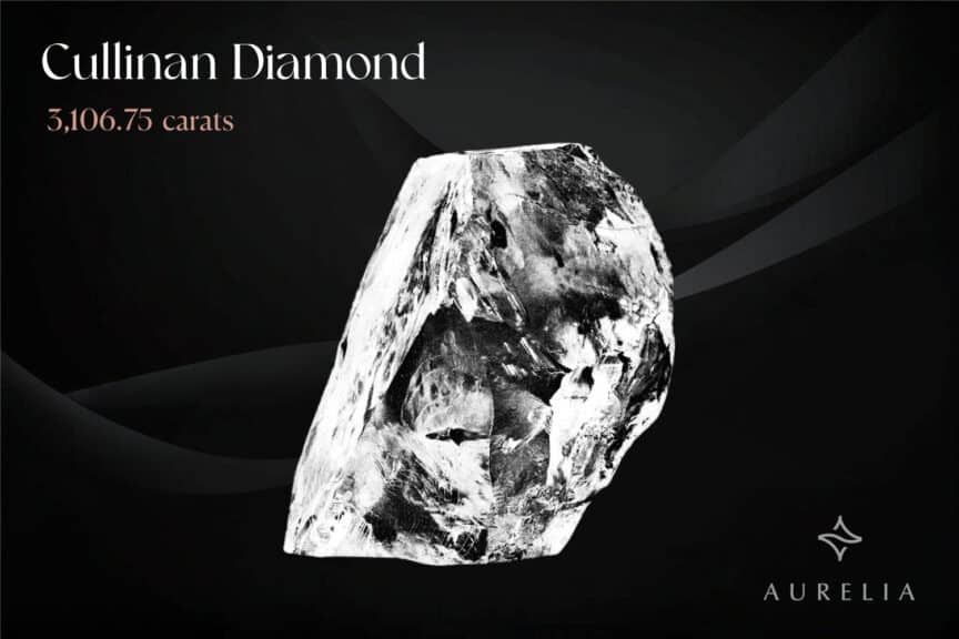Cullinan Diamond: 3,106.75 carats on a black marvel background