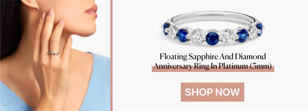 Floating Sapphire And Diamond Anniversary Ring In Platinum (3mm)