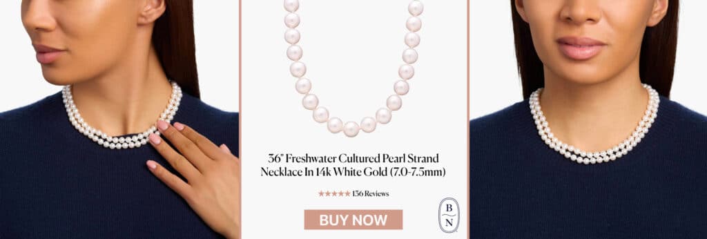 36" Freshwater Cultured Pearl Strand Necklace In 14k White Gold (7.0-7.5mm)