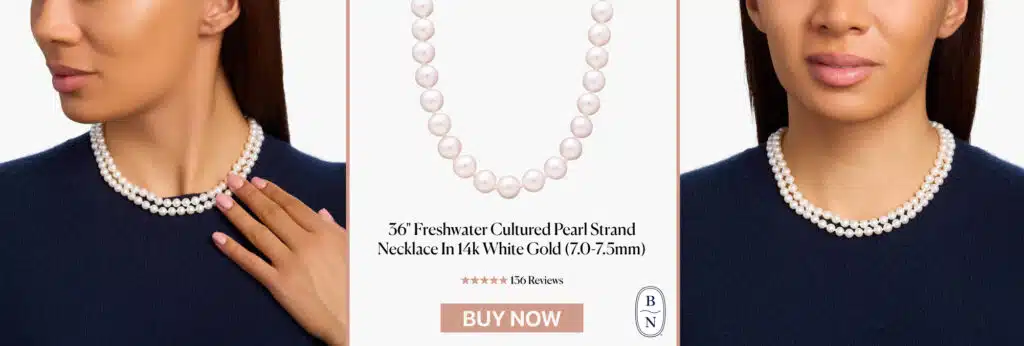 36" Freshwater Cultured Pearl Strand Necklace In 14k White Gold (7.0-7.5mm)