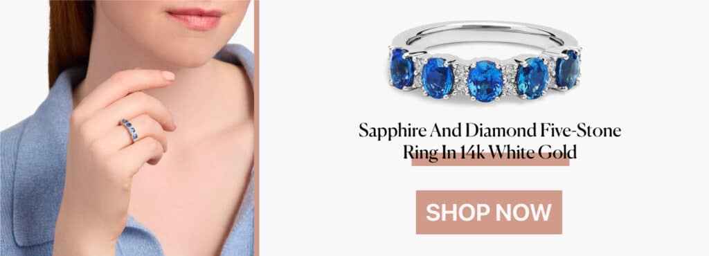 Sapphire And Diamond Five-Stone Ring In 14k White Gold