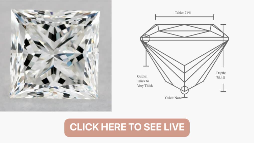 a remarkable 0.90-carat ideal princess cut diamond from Blue Nile features a table of 71%.