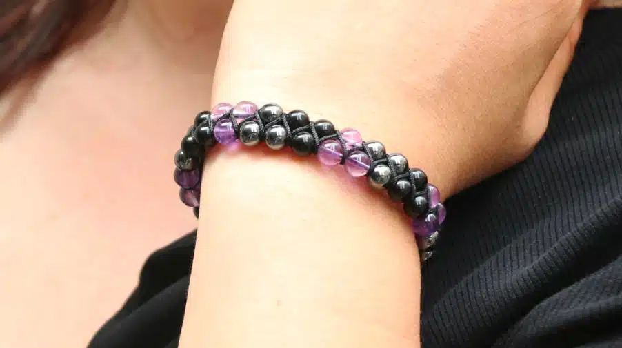 Triple Protection Bracelet for Women made with purple obsidian