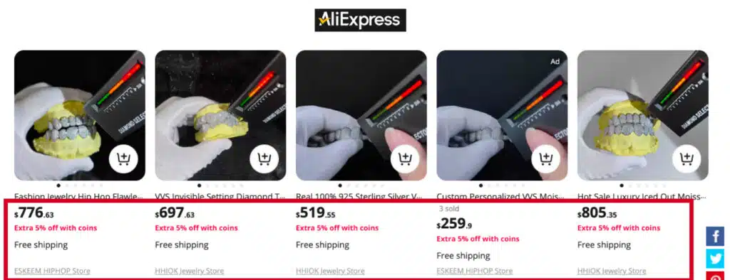 aliexpress moissanite grillz product screenshot