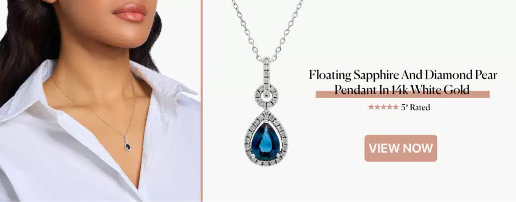 Floating Sapphire And Diamond Pear Pendant In 14k White Gold (8x6mm)