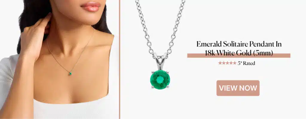 Emerald Solitaire Pendant In 18k White Gold (5mm)