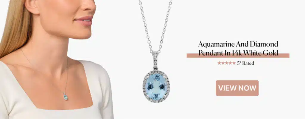 Aquamarine And Diamond Pendant In 14k White Gold