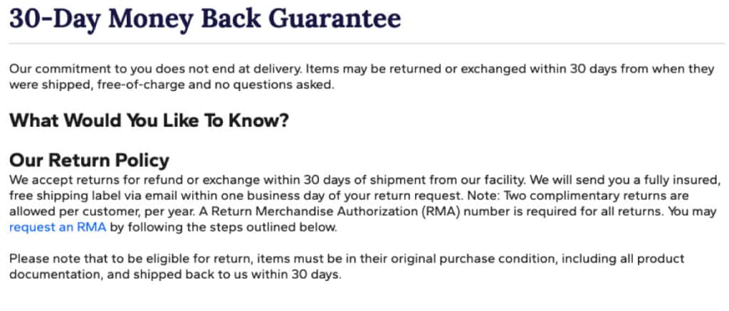 blue nile return policy