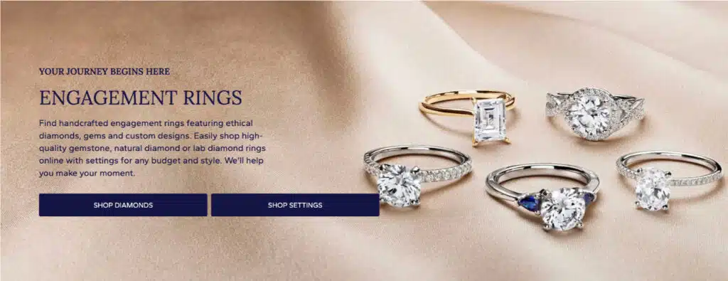 blue nile's engagement rings section banner screenshot