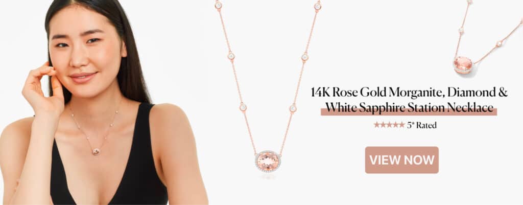 14K Rose Gold Morganite, Diamond And White Sapphire Station Necklace