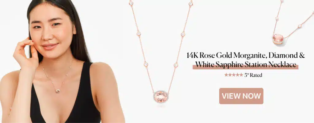 14K Rose Gold Morganite, Diamond And White Sapphire Station Necklace