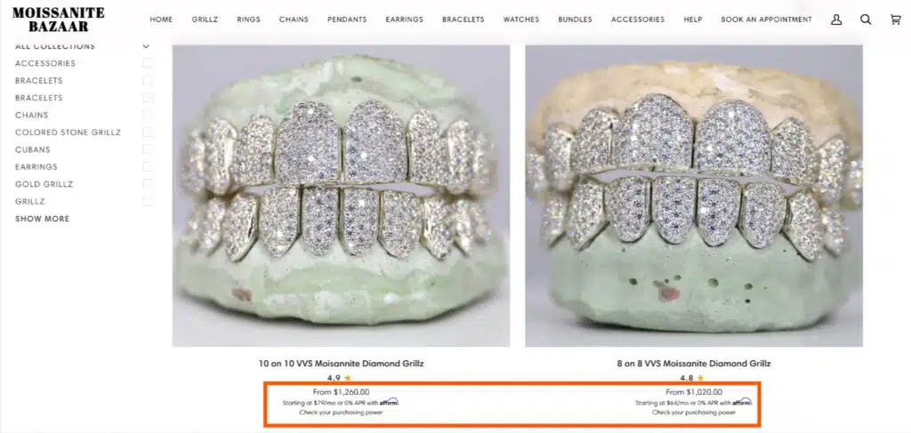 moissanite bazzar moissanite grillz product screenshot