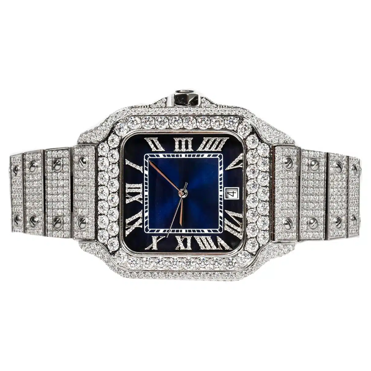 Moissanite Watch with Navy Blue Dial