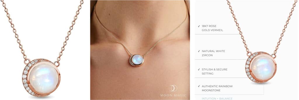 Moonstone Necklace - Crescent Moon