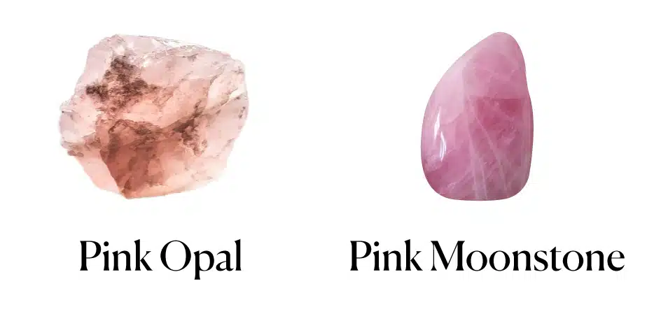 pink opal and pink moonstone side by side