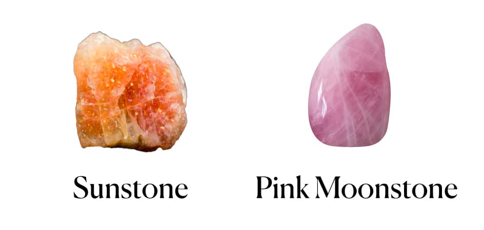 sunstone and pink moonstone side by side