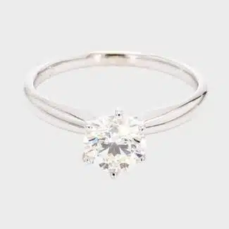 Discover this 3/4 carat lab-grown solitaire engagement ring. IGI-certified, ethical, and crafted in 14k white gold for under $1000.