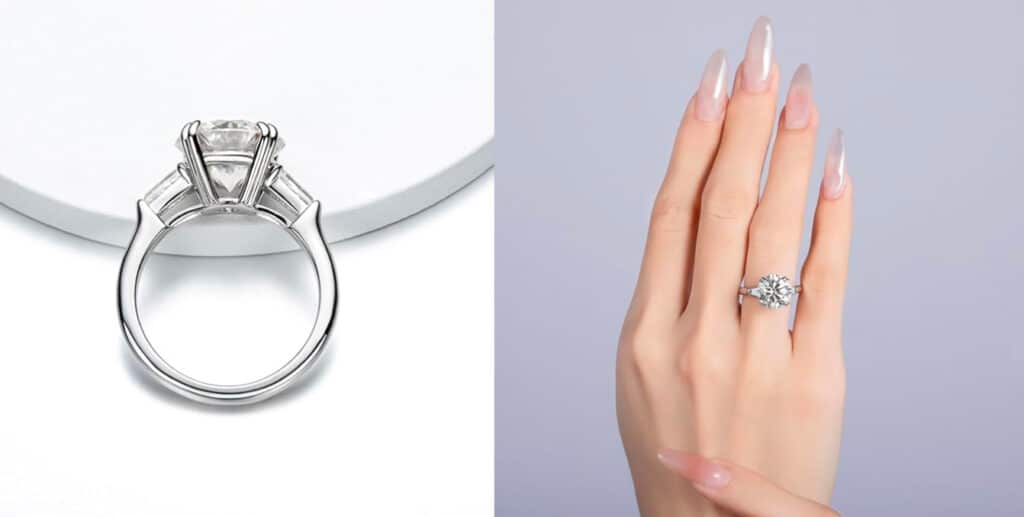 5ct Moissanite 3 Stone Engagement Ring in White Gold Plated Sterling Silver