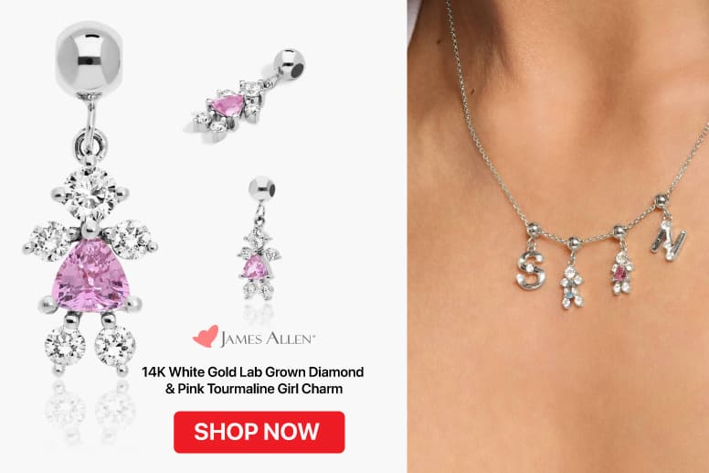 14K White Gold Lab Grown Diamond and Pink Tourmaline Girl Charm