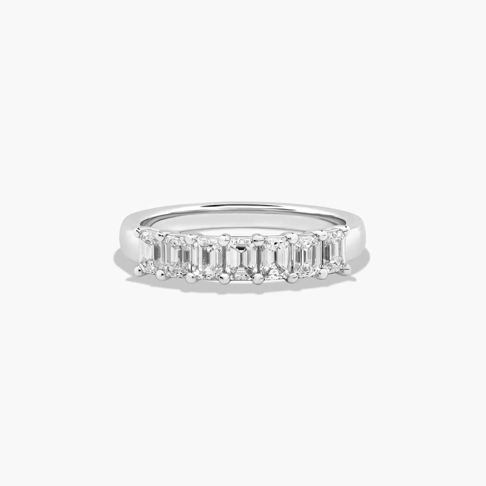 14K White Gold Seven Stone Emerald Cut Lab Grown Diamond Anniversary Ring