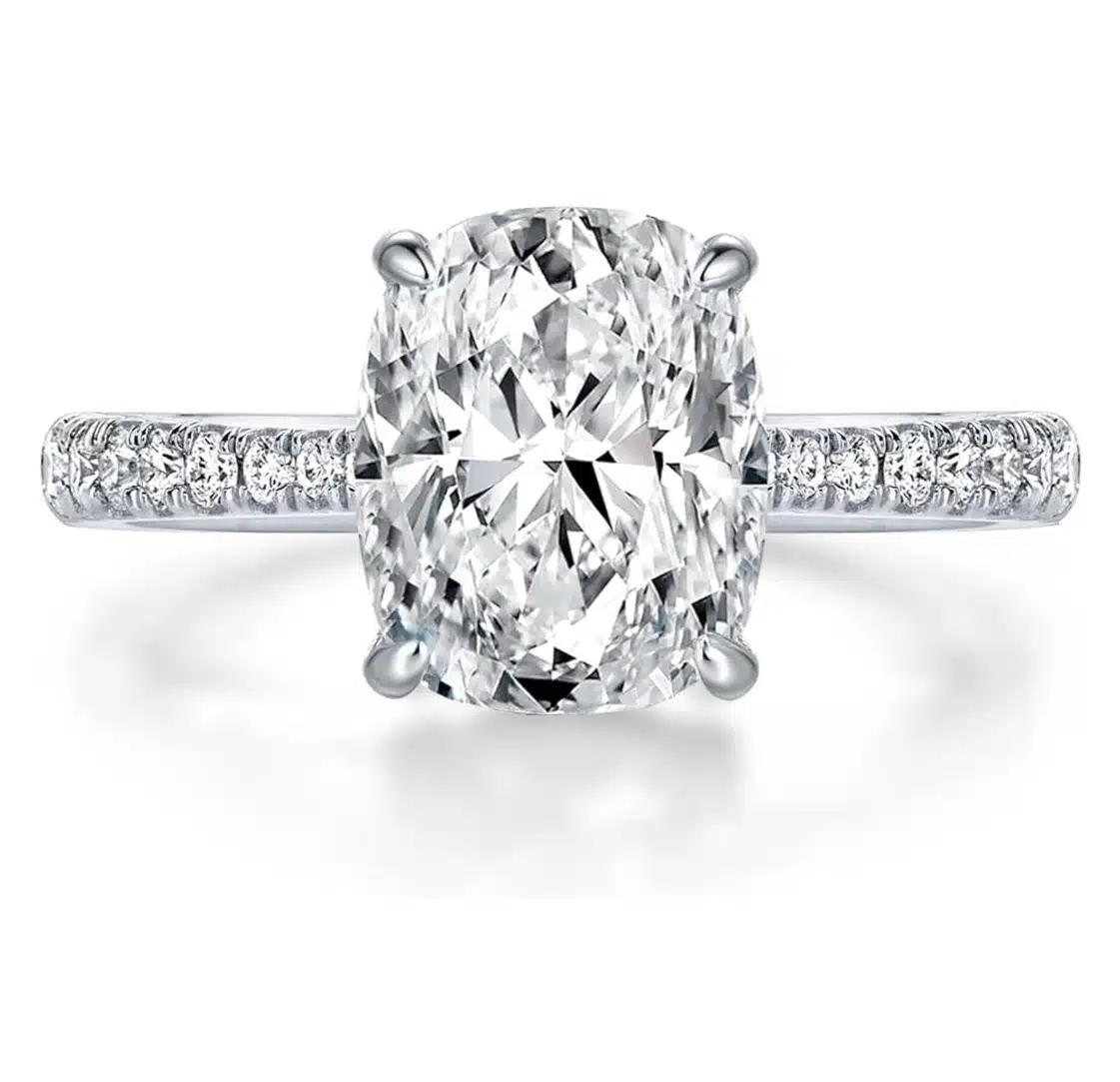 Sizeron 4ct Cushion Cut Moissanite Promise Ring